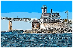 Rose Island Lighthouse by Newport Bridge -Digital Painting
